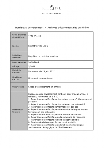 Enquêtes de rentrées scolaires.